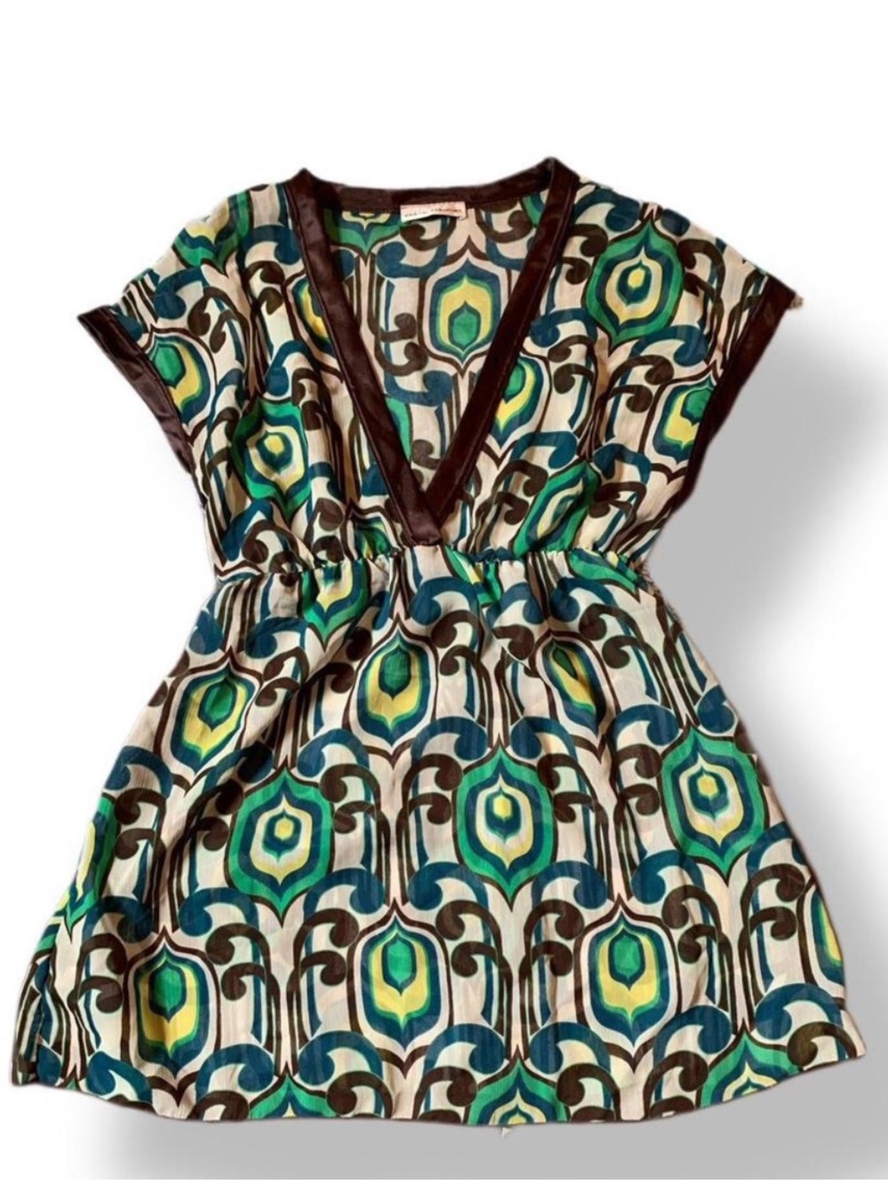 3 For $25 Y2K Urban Behavior Peacock Pattern Plunge Babydoll Blouse Top
